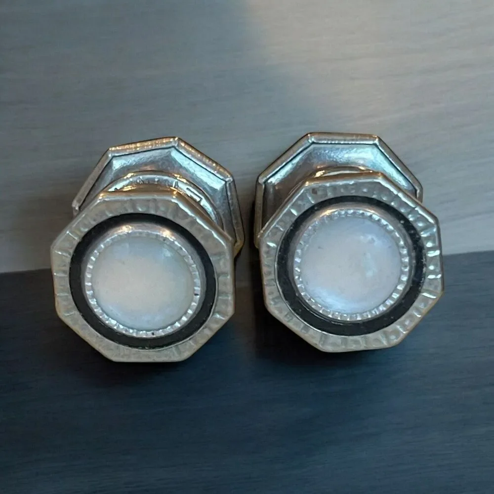 Art Deco Black Silver Tone ‘Snap Link’ Cufflinks MOP Pearl Shell Two Sided Retro